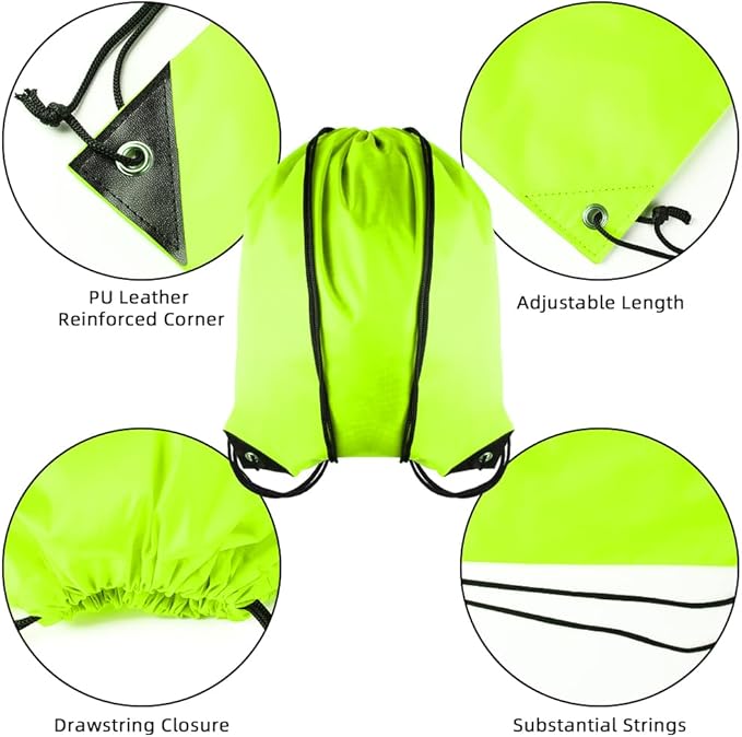 GoodtoU Drawstring Backpacks, Bulk Nylon Backpack Cinch Sack Drawstring Gym Bag for Sport, Traveling, Team (20Pcs, Fluorescent Green)