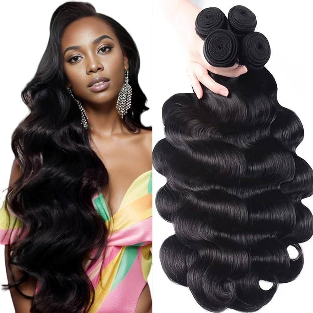 QTHAIR 16A Brazilian Virgin Hair Long Body Wave Bundles Human Hair 32 30 28 26inch Natural Black 100% Unprocessed Brazilian Human Hair Bundles Body Wave Human Hair for Black Women
