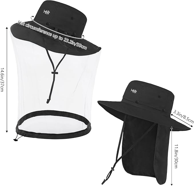 BASSDASH UPF 50+ Mosquito Sun Hat with Hidden Head Net and Neck Flap for Men Women Outdoor Fishing Hiking Camping FH16