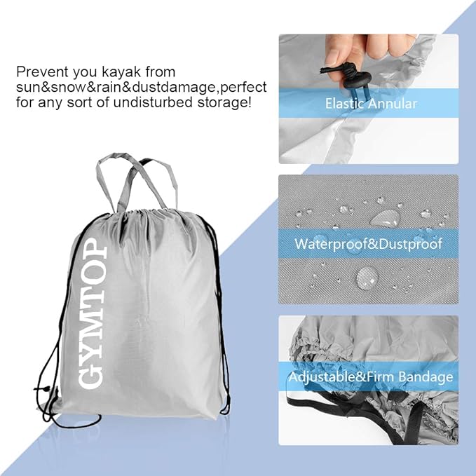 7.8-18ft Waterproof Kayak Canoe Cover-Storage Dust Cover UV Protection Sunblock Shield for Fishing Boat/Kayak/Canoe 7 Sizes [Choose Color] (Silver(Upgraded), Suitable for 12.3-13.5ft Kayak)