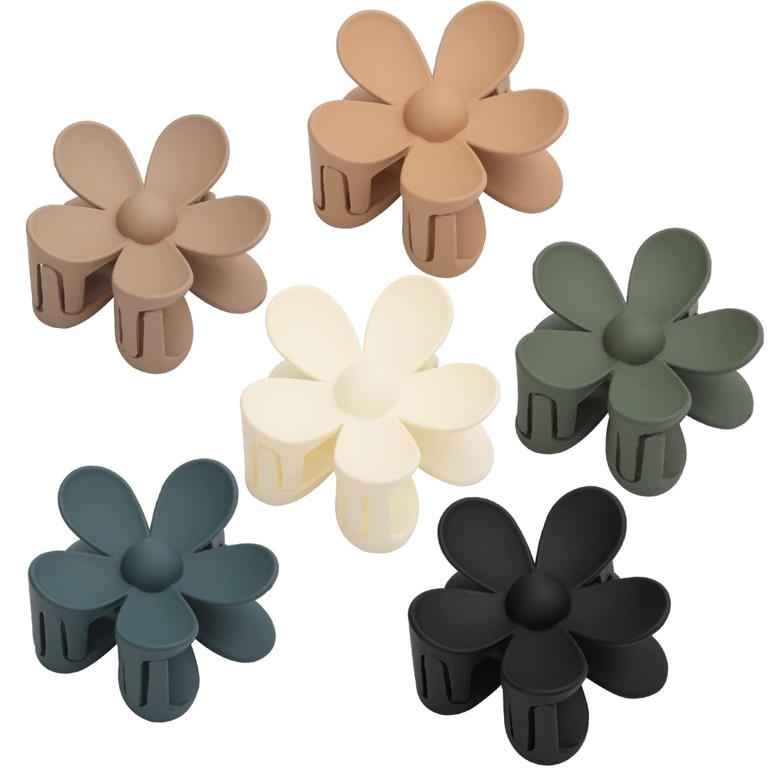 Matte Flower Hair Claw Clips, Large Non-Slip Clips For Thick And Thin Hair With Strong Hold, 6Pcs Cute Daisy Clips For Women