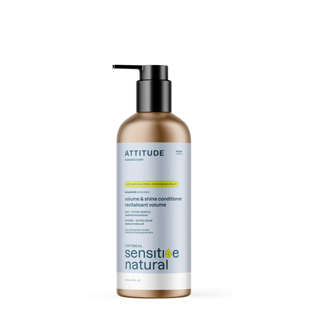 Attitude Gentle Volumizing Conditioner For Sensitive Skin With Oats, Dermatologically Tested, Vegan, Unscented, Aluminum Bottle,