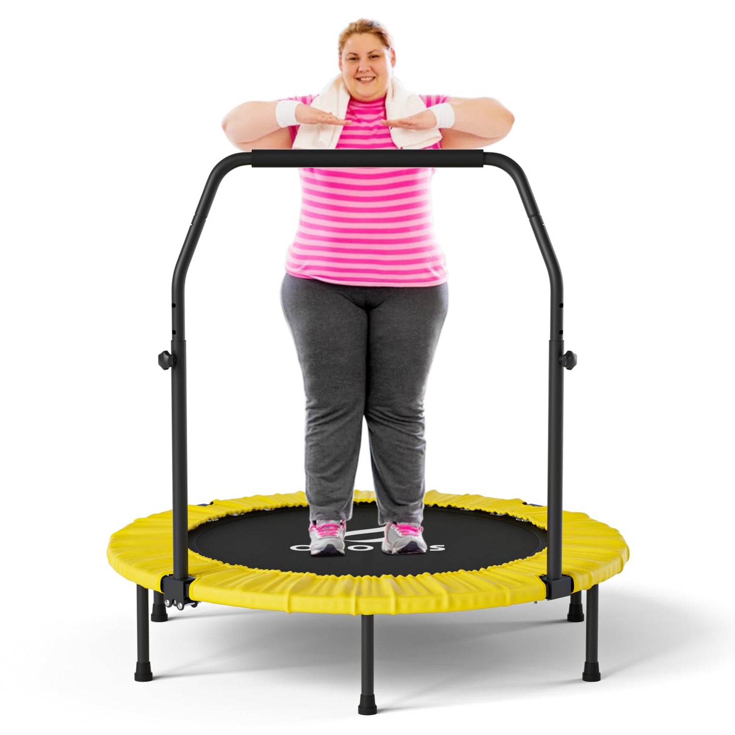 CLORIS 38in/40in/48in Folding Trampoline Mini Rebounder Fitness Trampoline with Adjustable Foam Handle for Kids/Adult, with safty Padded Cover Best Gift for Kids/Adult (Yellow)… (40in-Yellow)