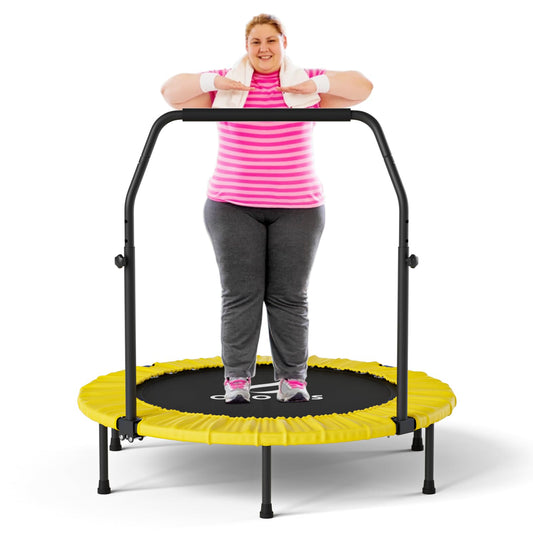 CLORIS 38in/40in/48in Folding Trampoline Mini Rebounder Fitness Trampoline with Adjustable Foam Handle for Kids/Adult, with safty Padded Cover Best Gift for Kids/Adult (Yellow)… (40in-Yellow)