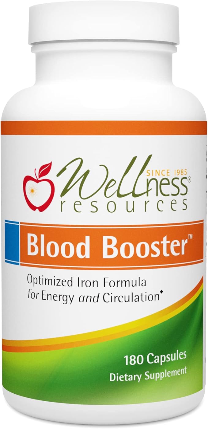 Blood Booster Iron Supplement for Energy and Fatigue - Gentle, Non-constipating Iron, Methylfolate and Other coenzyme B Vitamins (180 caps - Vegan, Gluten Free, Non-GMO)