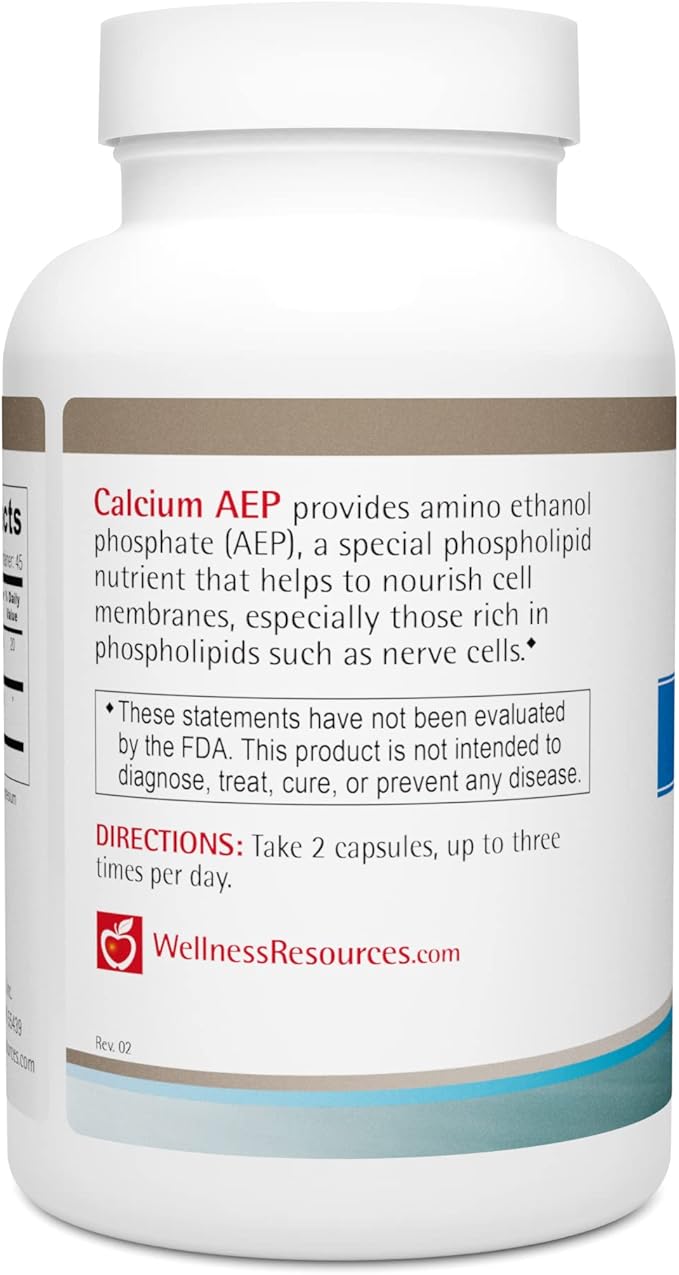 Calcium AEP for Nerves, Cell Membranes (925mg Ca-2-AEP Per Capsule, 90 Capsules)