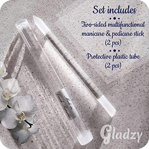 GLADZY Glass Cuticle Pusher Tool - 2 pcs. Manicure Sticks, Crystal Glass Cuticle Remover, Callous and Dry Skin Fingertip File, Nail Shaper, Professional Nail Care, Ethically Made in Czech Republic