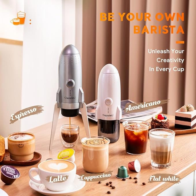 3 in 1 Portable Espresso Machine On the Go, Self-Heating Electric Espresso Maker, 19 Bar Mini Coffee Maker For Travel Camping and Hiking With Ground Coffee & NES PRESSO/DolceGusto Pod, Space Grey