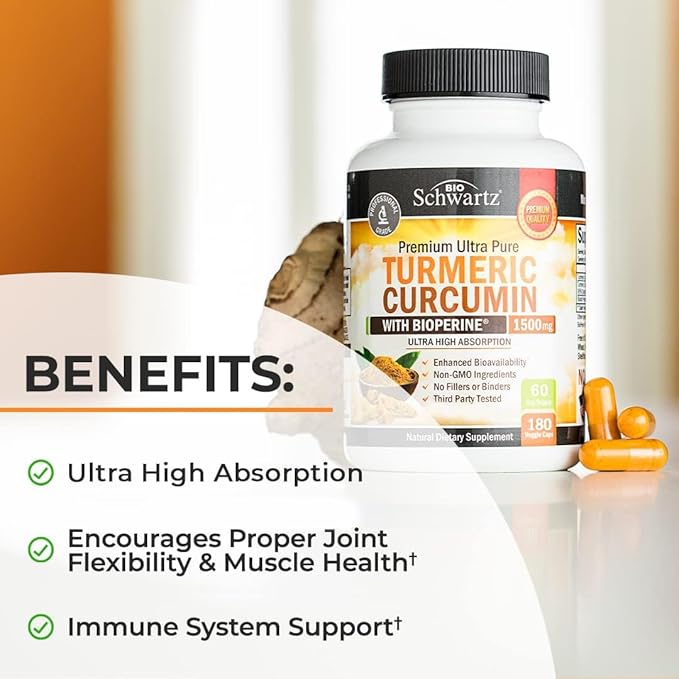 65 Billion CFU Daily Probiotic Supplement (1 Month Supply) Plus Turmeric Curcumin with Black Pepper Extract 1500mg Complex (Trial Size)
