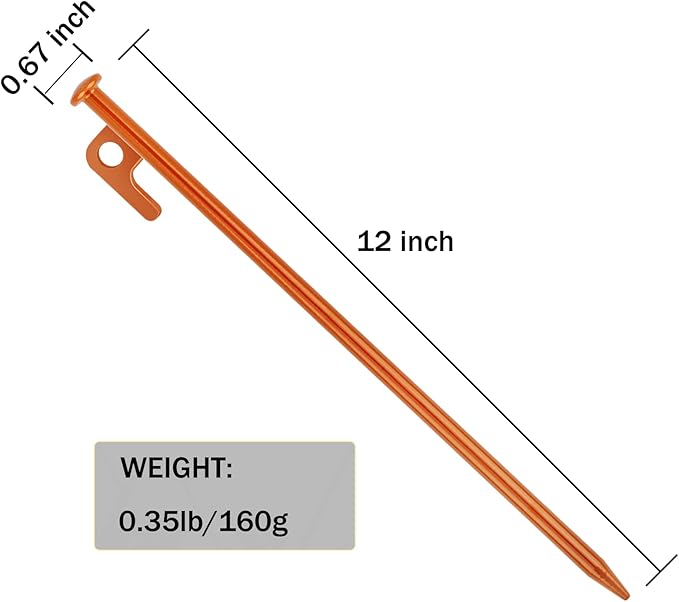 8 Pack Tent Stakes Heavy Duty 12 inch Steel Tent Pegs for Camping Unbreakable and Inflexible