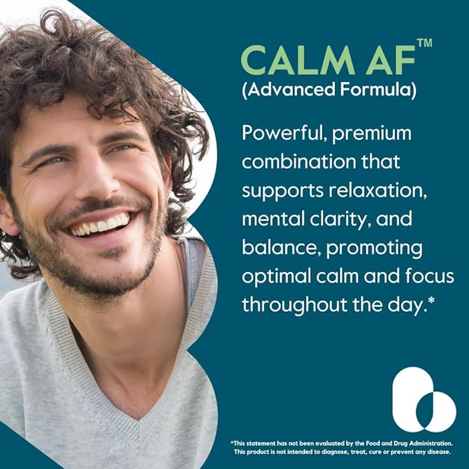 Calm AF (Advanced Formula) (60 Veggie Caps) - Clinically Studied Shoden Ashwagandha, Suntheanine L Theanine, PharmaGABA - No Stearates - Vegan - Non GMO - Gluten Free - Ashwagandha & GABA Supplements
