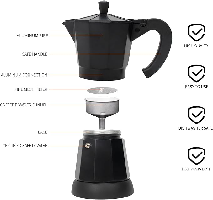 Cafetera Espresso Maker, 6 Cup Portable Coffee Machine, 300ml Portable Cafeteras Electricas Modernas, Electric Moka Pot with Detachable Base & Overheat Protection, Coffee Gift for Home Travel