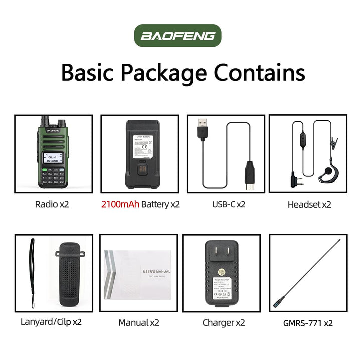 BAOFENG GM-15 Pro GMRS Radio 8W (Upgrade of UV-5R),NOAA Weather Receiver Radio,GMRS Repeater Capable,Rechargeable Long Range Two Way Radio with Extended Battery USB-C Charger 771 GMRS Antenna,2Pack