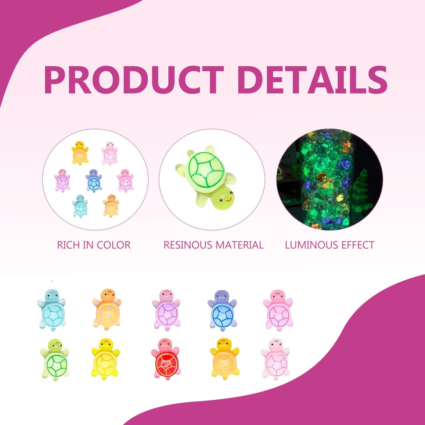 200 Pcs Luminous Mini Resin Turtles – Tiny Turtle Figurines Miniature Sea Creatures – Cute Little Turtles for DIY Crafts – Dollhouse Miniatures Garden Landscape Decorations