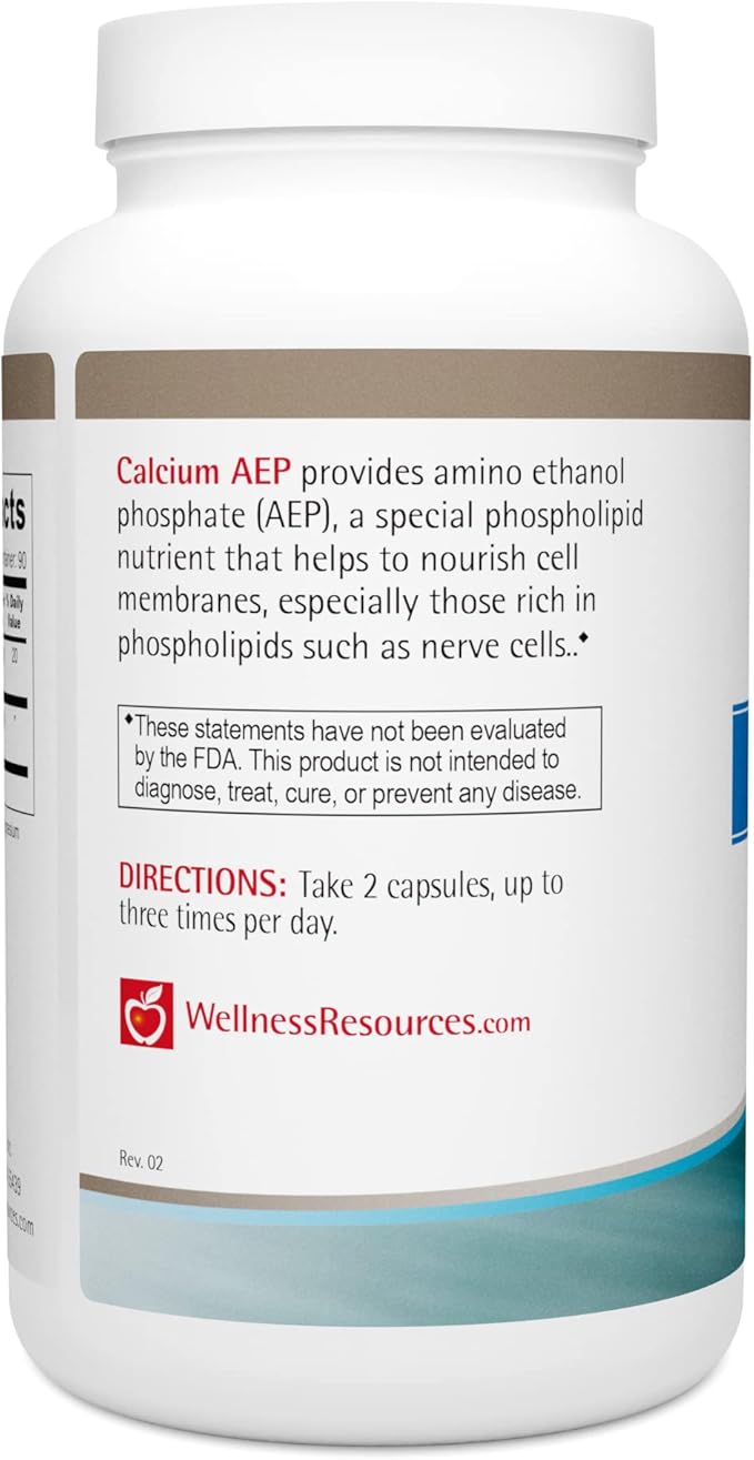 Calcium AEP for Nerves, Cell Membranes (925mg Ca-2-AEP Per Capsule, 180 Capsules)