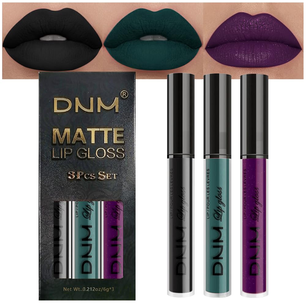 AMY'S DIARY Purple Green Black Matte Plum Liquid Lipstick 3Pcs Sets,24-hour Lipstick Long Lasting Permanent L Magic Lipstick Waterproof Lip Stain 24 Smudge Waterproof for Women (Set18)