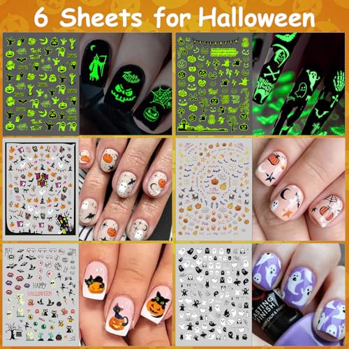 30 Sheets 7 Holiday Nail Art Stickers, Mixed Season Nail Decals Set for All Year, 3D Self-Adhesive Pegatinas Uñas Easter 4th of July Halloween Thanksgiving Christmas Valentine's St. Patrick's Day