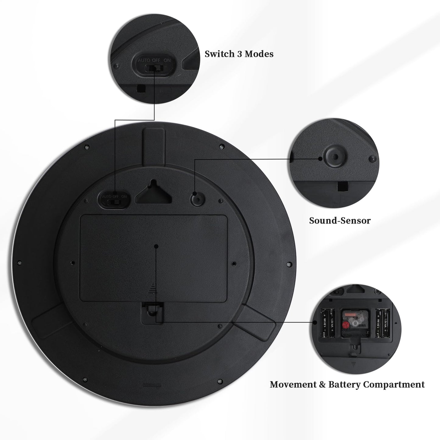 eYotto Lumineux Horloge Murale Night Light Wall Clock, 12 Inch Glow in The Dark Silent Wall Clocks Battery Operated Battery Operated Decor for Bedroom Kitchen Living Room Bathroom Gift