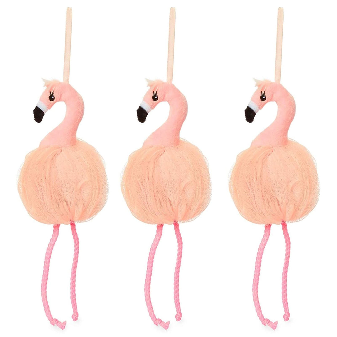 Juvale Pink Flamingo Loofah Bath Sponge Body Scrubber (3.5 x 11.5 in, 3 Pack)