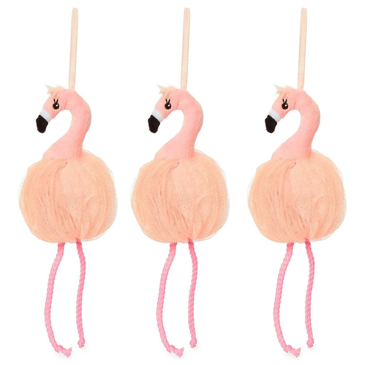 Juvale Pink Flamingo Loofah Bath Sponge Body Scrubber (3.5 x 11.5 in, 3 Pack)