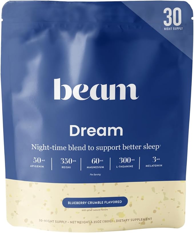 Beam Dream Sleep Powder, Sleep Supplement, Sleep Aids for Adults, Contains Magnesium, Melatonin, L Theanine, Apigenin, Natural Sleep Aid, Vegan, Non GMO, Dairy Free, 3rd Party Tested, 30 Servings