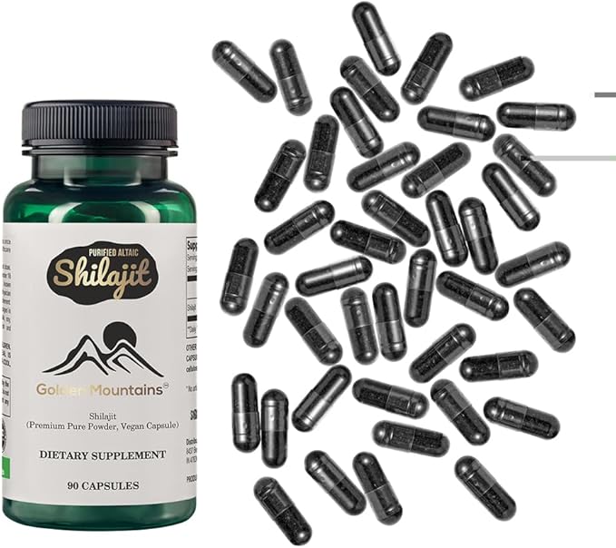 Golden Mountains Shilajit Vegan Capsule 500mg Pure Altai 90 Count Premium Trace Minerals