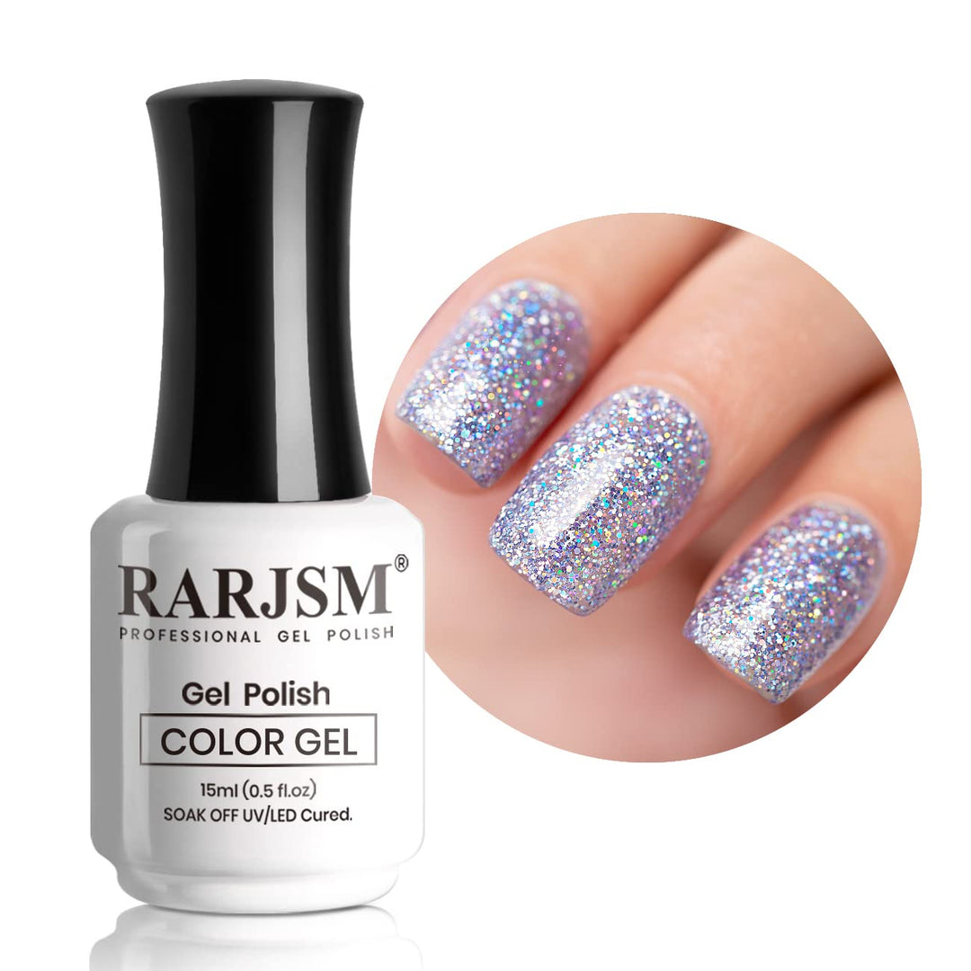 RARJSM Glitter Gel Nail Polish Diamond Blue Sparkly Holographic Iridescent Gel Polish Soak off Led UV Curing Required Long Lasting High Pigment Gel for Home Salon Manicure Nail Art 15ml