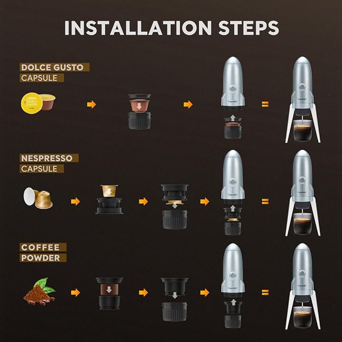 3 in 1 Portable Espresso Machine On the Go, Self-Heating Electric Espresso Maker, 19 Bar Mini Coffee Maker For Travel Camping & Hiking For Ground Coffee & NESPRESSO/DolceGusto Pod, Bright White