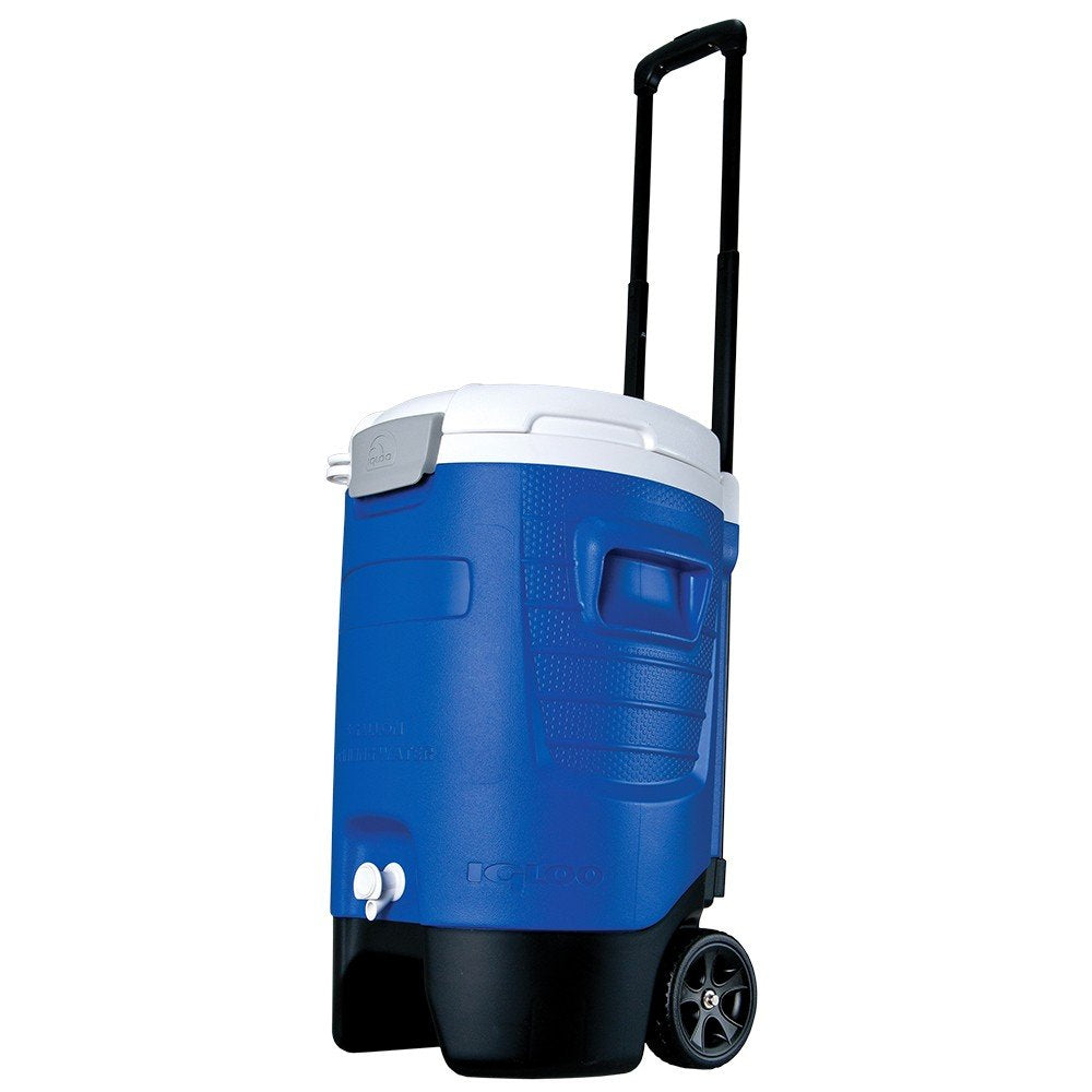 Igloo 5 Gallon Wheeled Portable Sports Cooler Water Beverage Dispenser with Flat Seat Lid, Blue, Model Number: 42256