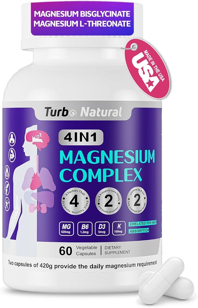 420 Mg Magnesium Bisglycinate L-Threonate Amino Acid Chelated Supplement with Vitamin and Potassium High Absorption Formula for Muscle Relaxation Bone & Joint Support Magnesium Complex Capsules (180)