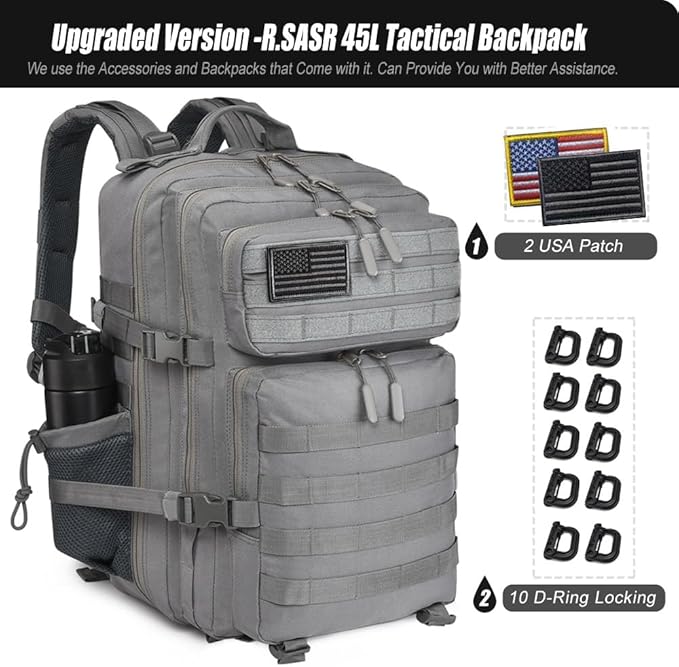 Military Tactical Backpack 45L Large Tactical Backpack for Men, Hiking Rucksack With Bottle Holder