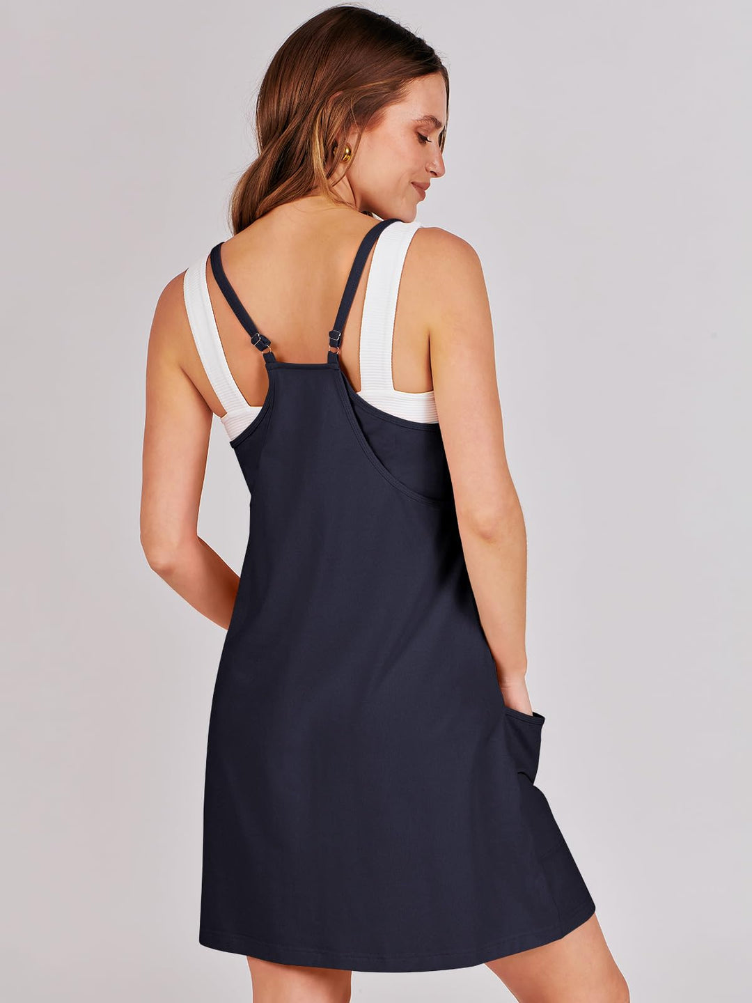 ANRABESS Women Summer Mini Romper Dress Workout Tennis Active Sports Athleisure Outfits built in Shorts Trendy Vacation Navy Blue X-Smal