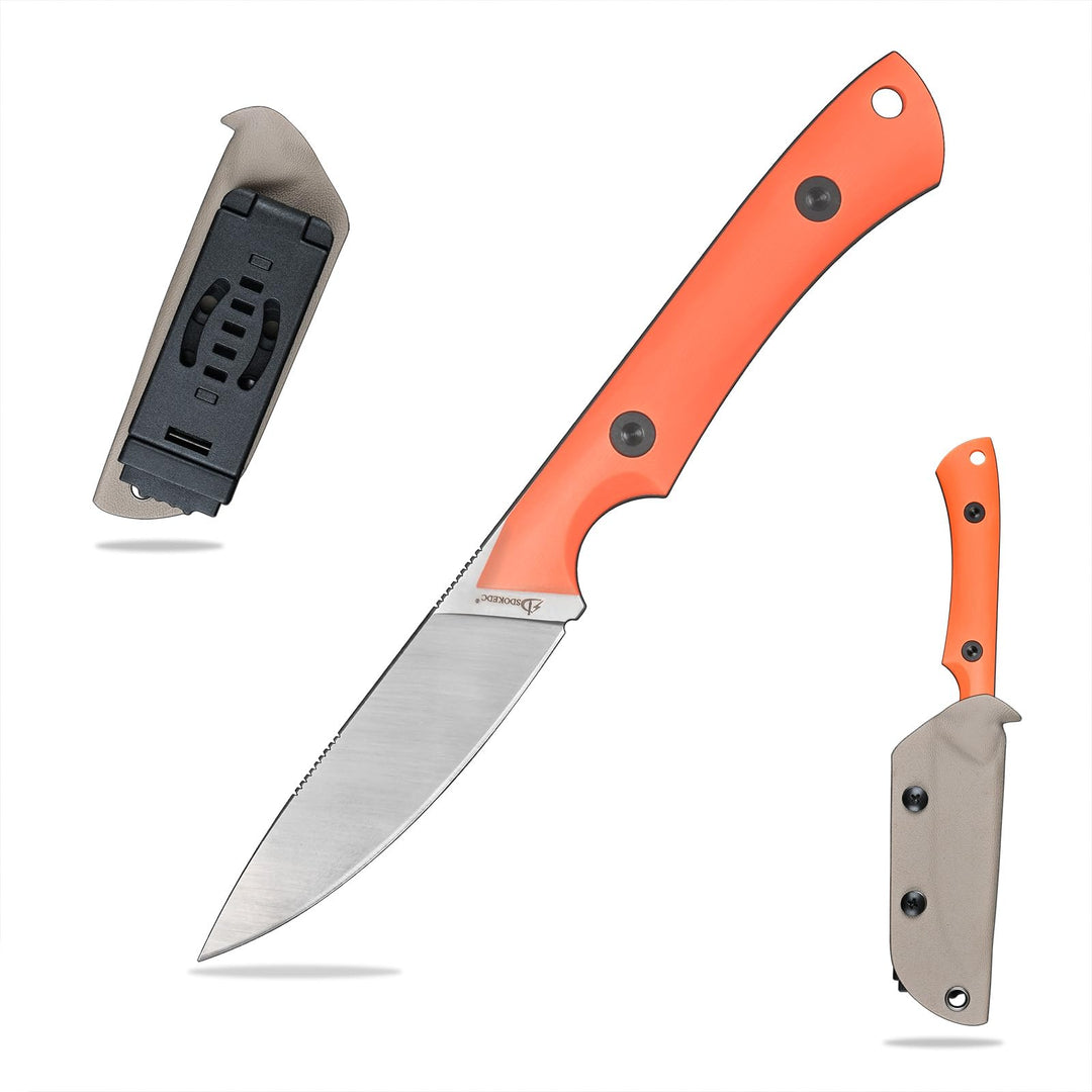 SDOKEDC Knives DC53 Steel Tactical Fixed Blade Knife with kydex sheath for Men EDC Outdoor Camping Survival Hunting (White+G10 Orange)
