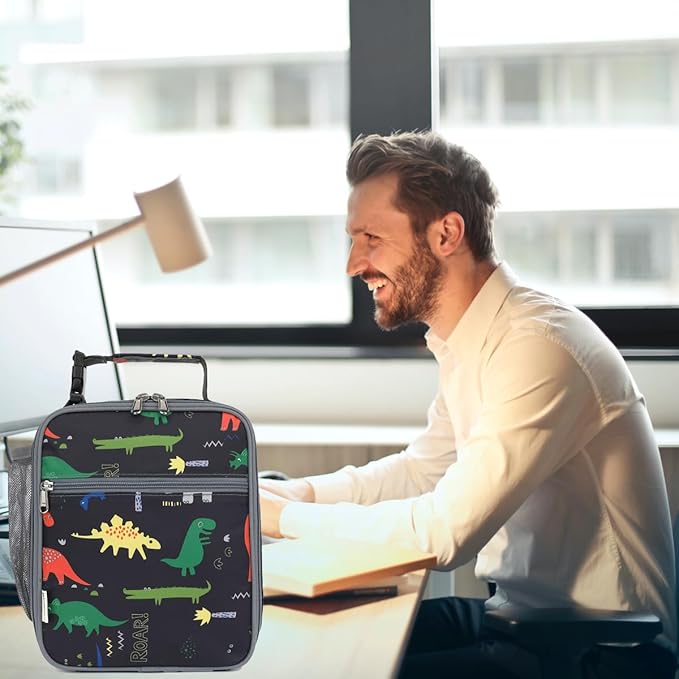 Lunch Box for Kids Boys Girls Men Women, Insulated Small Soft Cooler Lunch Bag Kit for School Work Picnic Travel - Reusable Portable lunchbox,Dinosaur Dark Blue