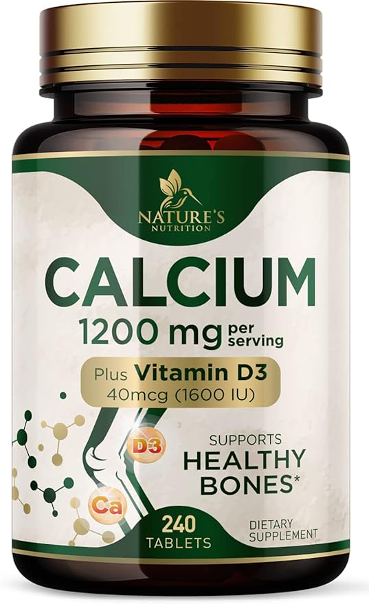 Calcium 1200 mg with Vitamin D3, Calcium Supplement Vitamins, Supports Bone Strength, Teeth & Immune System, Calcium Supplements for Women & Men, Nature's Absorbable Calcium Carbonate - 240 Tablets