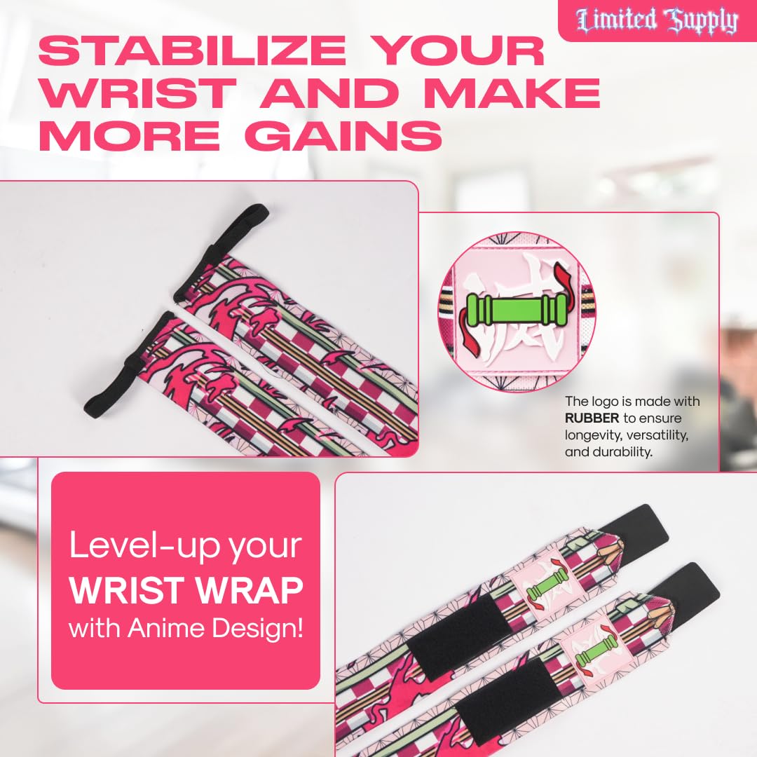 CROWN Anime Wrist Wraps Camo Lifting Straps 24" for Men and Women - 1 Pair Each, Gym Accessories Support Weightlifting, Powerlifting, Strength Training, and Improve Workout, Pink Nezku
