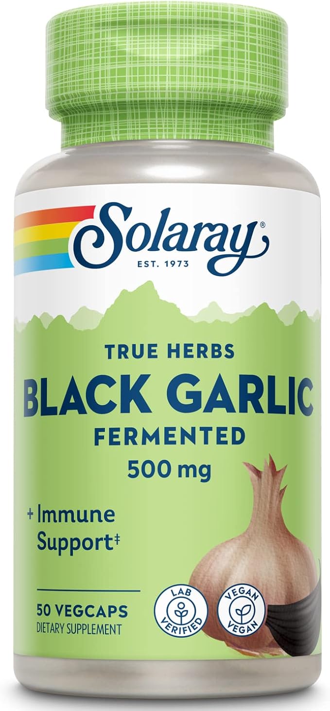SOLARAY Fermented Black Garlic 500 mg | Healthy Immune, Circulatory & Cardiovascular Support | 50 VegCaps
