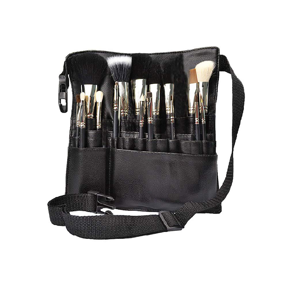 1pc Pu Leather Makeup Brush Waist Bag Portable Cosmetic Brush Holder Organizer with Artists Belt Strap (unfolding)