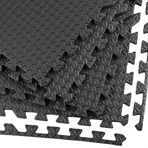 Xspec 3/8" Thick 100 sq. ft. (25 pcs) Gym EVA Foam Floor Mats (24" x 24") | Steel Pattern, Black