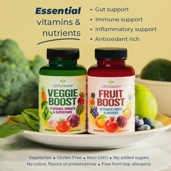 LifeSeasons Fruits & Veggies Supplements - 40 Fruit & Vegetable Superfoods - Nutritional Support for Immunity and Wellness - Vitamins Minerals & Antioxidants - 3X Potency - 90 Count (Pack of 2)