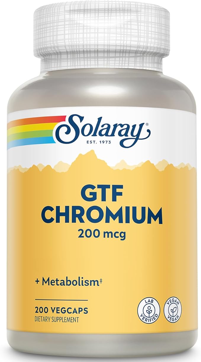 Solaray GTF Chromium 200mcg - Supports Balanced Metabolism and Energy Levels - Vegan-Friendly Chromium Supplements - Lab Verified, 60-Day Guarantee - 200 Servings, 200 VegCaps