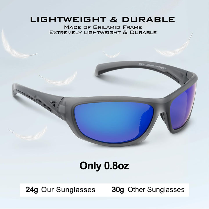 KastKing Hiwassee Polarized Sport Sunglasses for Men and Women, Matte Smoke Crystal Frame,Smoke Base Cobalt Mirror