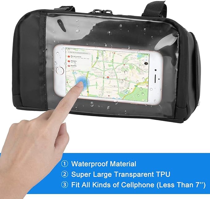 WOTOW Bike Waterproof Handlebar Bag, Bicycle Front Basket Pack with Touch Screen Phone Holder, Reflective Storage Pouch 3L for Men Women Kids Outdoor Road MTB Cycling