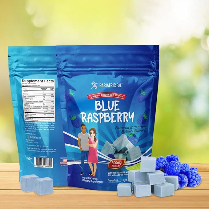 BariatricPal 90-Day Bariatric Vitamin Bundle (Multivitamin ONE 1 per Day! Capsule with 45mg Iron and Calcium Citrate Soft Chews 500mg with Probiotics - Blue Raspberry)