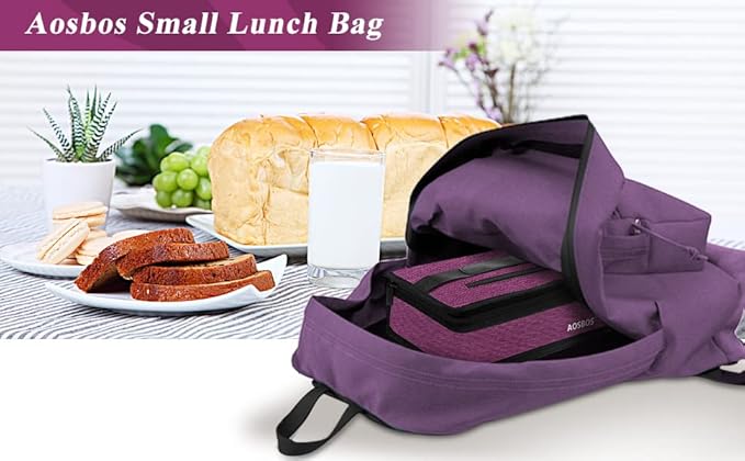 Aosbos Mini Lunch Bag Small Lunch Box for Women Men Insulated Lunchbag Compact Lunch Cooler Bags Adult Lunch Pail Thermal Lunchbox Reusable Snack Boxes Sandwich Container Loncheras Para Mujer