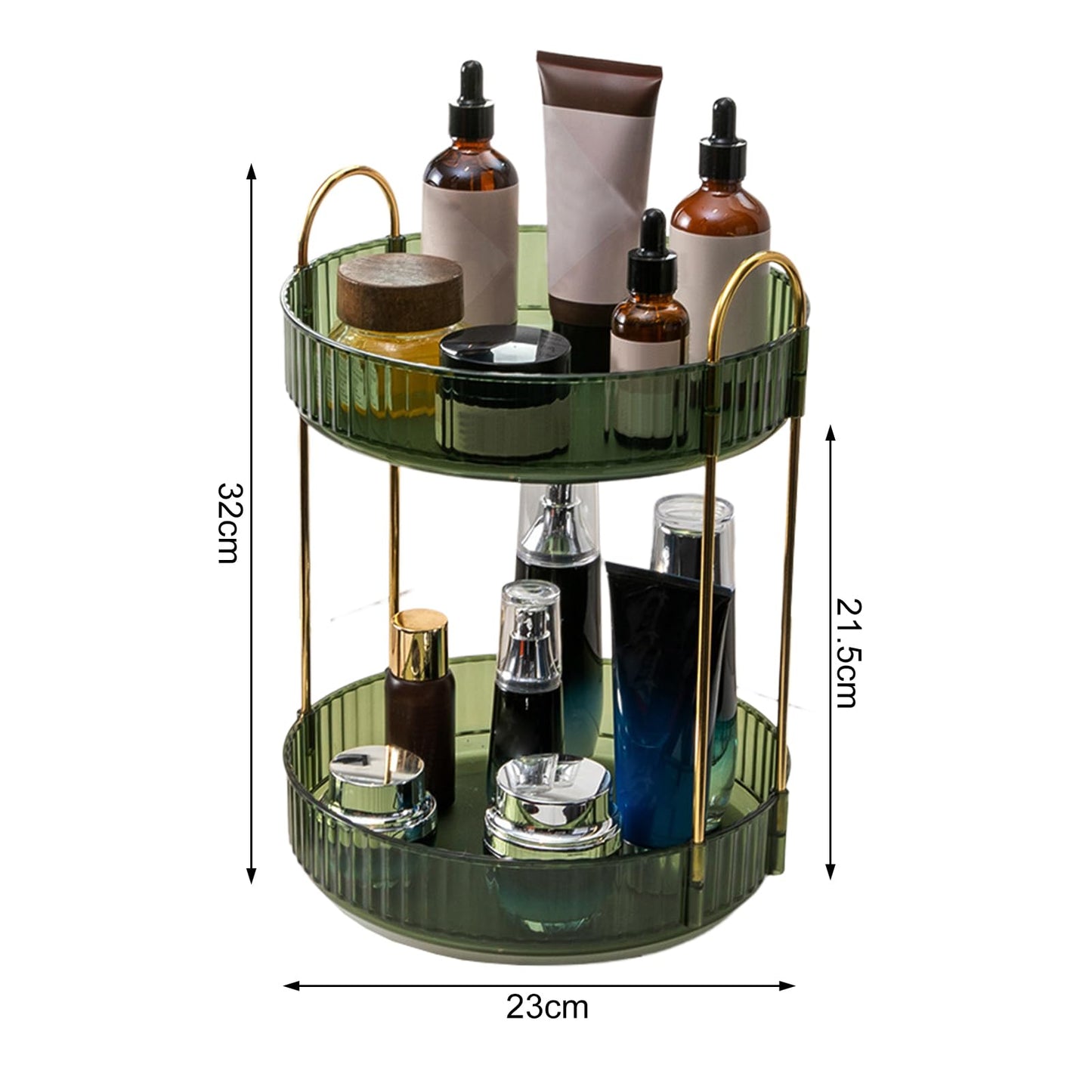 360 Rotating Makeup Organiser,Cosmetic Storage Skincare Makeup Spinning Holder Lipsticks Brushes Perfume Display Stand Box for Vanity Desk, Dresser, Bathroom (Green 2Tier)