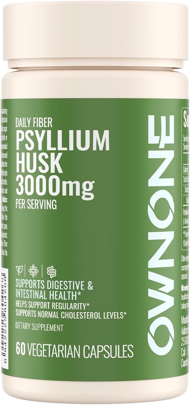 Psyllium Husk Capsules, Natural Fiber Supplement for Women & Men, 3000mg Psyllium Husk Powder per Serving, Vegan Colon Cleanser, Fiber Capsules for Overall Digestive Health, Easing Constipation