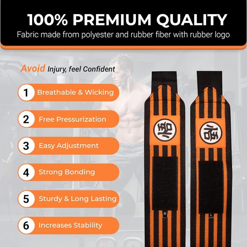 CROWN Anime Wrist Wraps Lifting Straps 24" for Men and Women - 1 Pair Each, Gym Accessories Support Weightlifting, Powerlifting, Strength Training, and Improve Workout, Orange DZB2