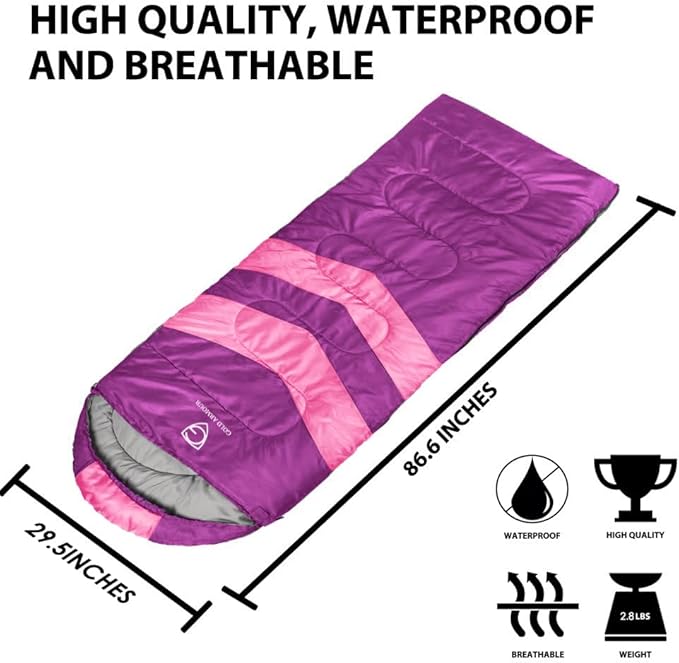 Gold Armour Sleeping Bags for Adults Cold Weather & Warm - Backpacking Camping Sleeping Bag for Kids 10-12, Girls, Boys - Lightweight Compact Camping Essentials Gear Accessories, Right Zipper