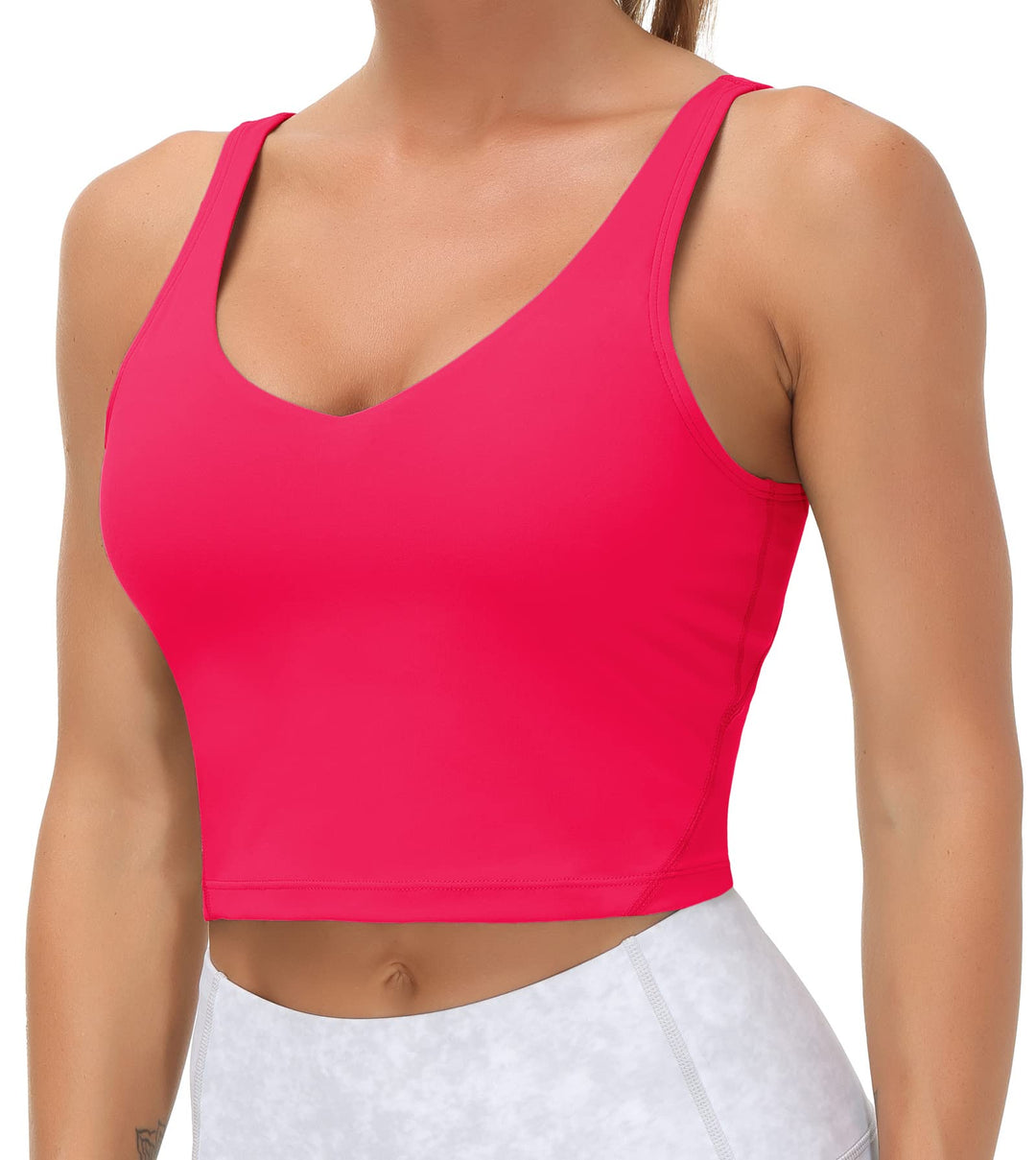 Women’s Longline Sports Bra Wirefree Padded Medium Support Yoga Bras Gym Running Workout Tank Tops(Magenta, Small)